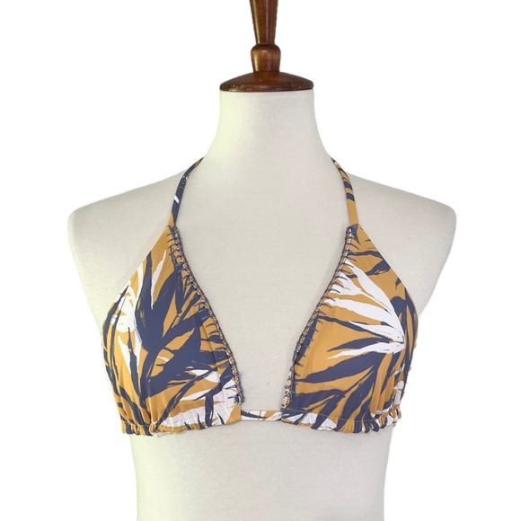 Red Carter Bamboo Leaf Print Crochet Lace Trim Bikini 2-Piece Swim Set In Amber - Picture 3 of 12